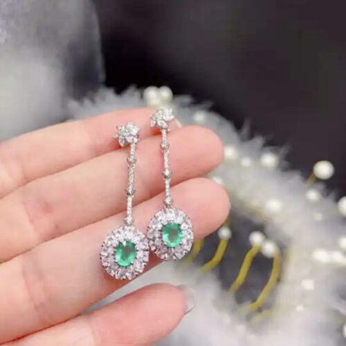 Natural Emerald And LC White Sapphire Cocktail Earrings