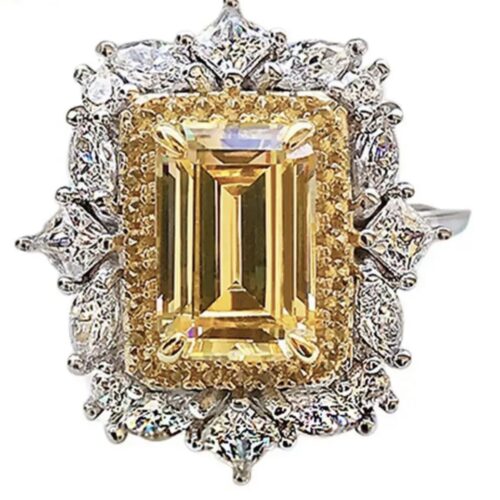 Emerald Cut LC Yellow Sapphire Cocktail Ring With LC White Sapphires