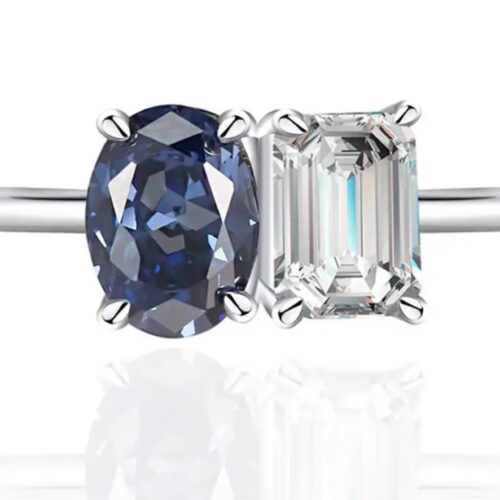 LC WHITE SAPPHIRE AND BLUE SAPPHIRE RING