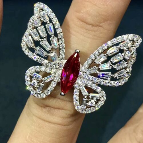 BUTTERFLY LC RUBY AND WHITE SAPPHIRE RING