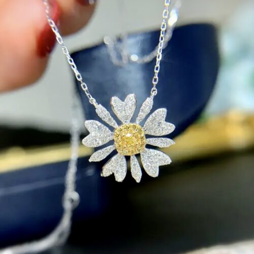 Natural White And Yellow Diamond Floral Pendant