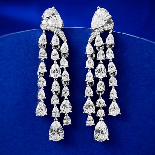 LC Pear Shaped White Sapphire Tassell Drop Earrings