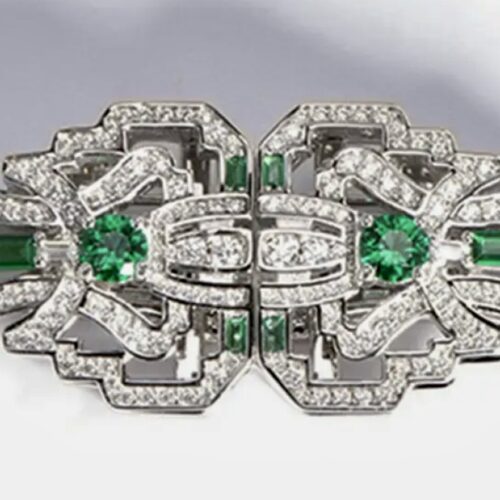 LC Emerald And LC White Sapphire Antique Great Gatsby Inspired Brooch