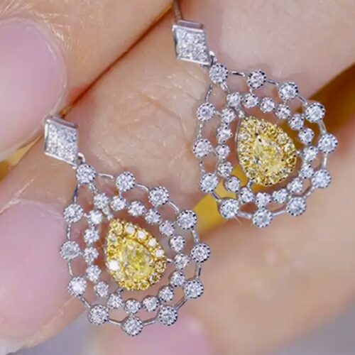 Vintage Royal Inspired Natural Yellow And White Diamond Drop Earrings Set In 18 Kt White Gold