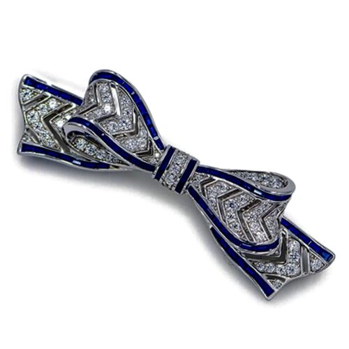 Ribbon Inspired White And Blue LC Sapphires Brooch