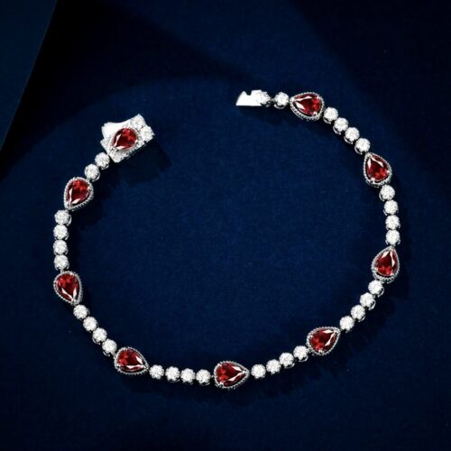 Vintage Inspired Sterling Silver With LC White Sapphires And LC Rubies Bracelet.