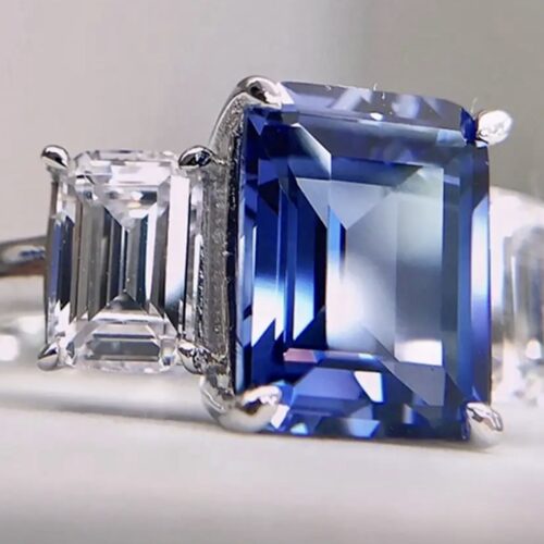 LC Blue Sapphire And White Sapphire Engagement Ring