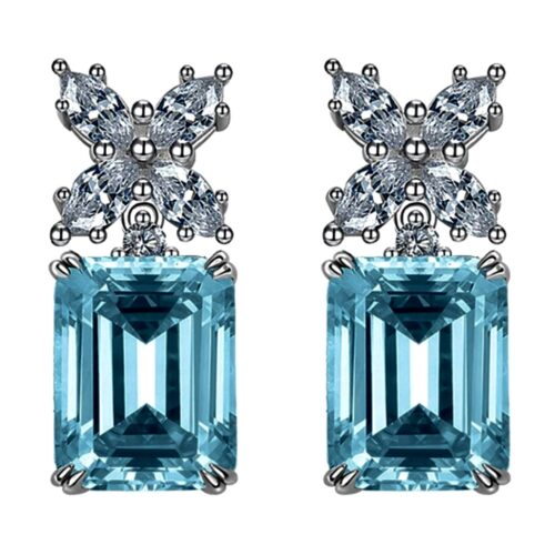 LC Aquamarine Earrings With LC White Sapphires Set In Sterling Silver