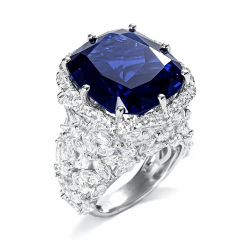 Stunning LC Blue And White Sapphire Cocktail Ring.