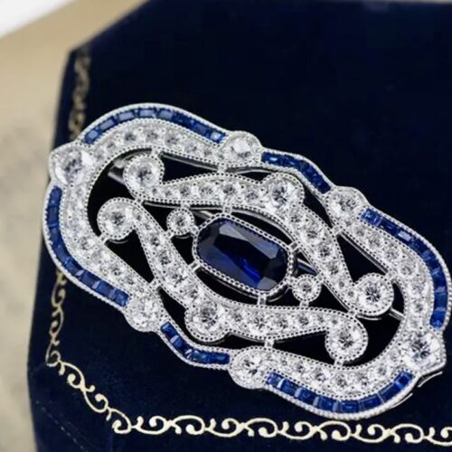 Royal Inspired LC Blue Sapphire And LC White Sapphire Brooch