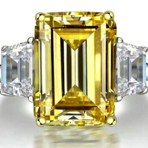 LC Yellow Emerald Cut Yellow Sapphire Ring With LC White Emerald Cut  Sapphires