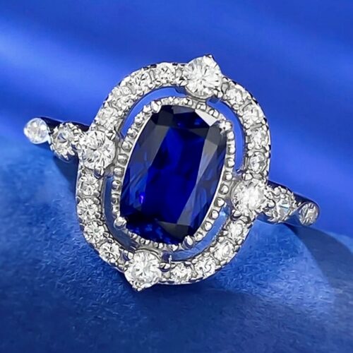 Royalty Inspired LC White And Blue Sapphire Cocktail Ring.