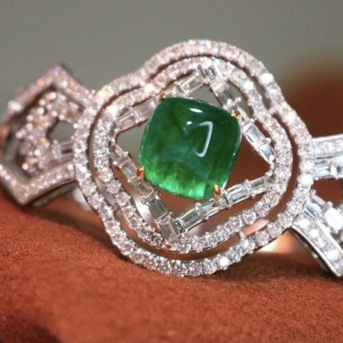 Stunning Genuine Emerald And Diamond Bangle Bracelet